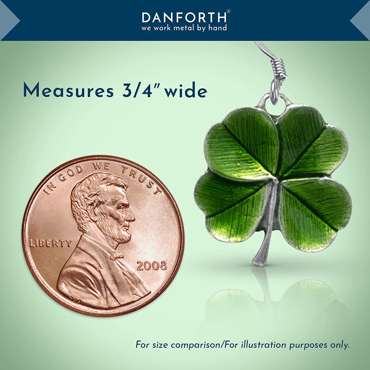 DANFORTH – Green Four Leaf Clover Earrings, Shamrock Dangle Earrings, Handcrafted Pewter 4 Leaf Clover Earrings for Women, ¾”, Made in USA Apparel & Accessories > Jewelry > Earrings Danforth
