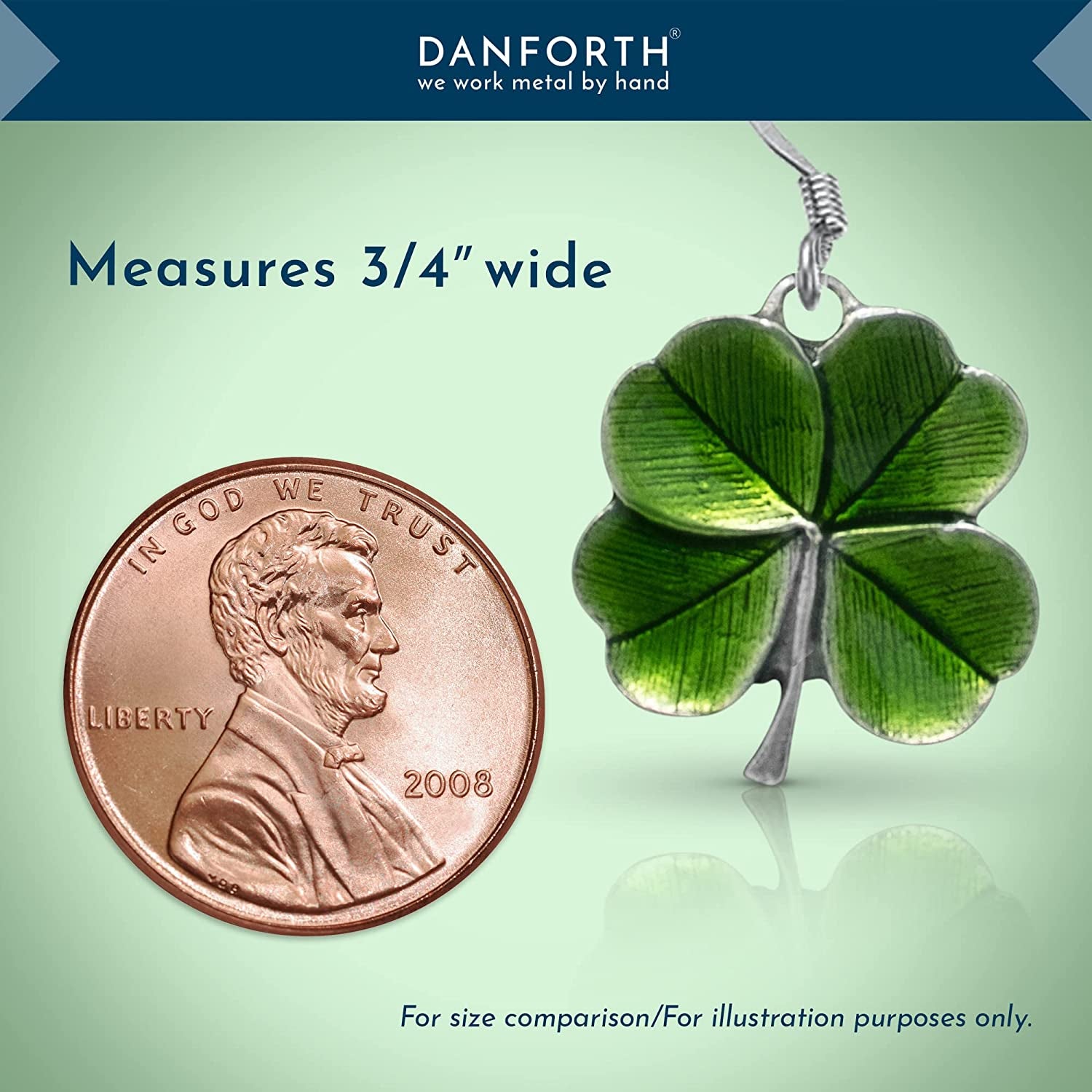 DANFORTH – Green Four Leaf Clover Earrings, Shamrock Dangle Earrings, Handcrafted Pewter 4 Leaf Clover Earrings for Women, ¾”, Made in USA Apparel & Accessories > Jewelry > Earrings Danforth