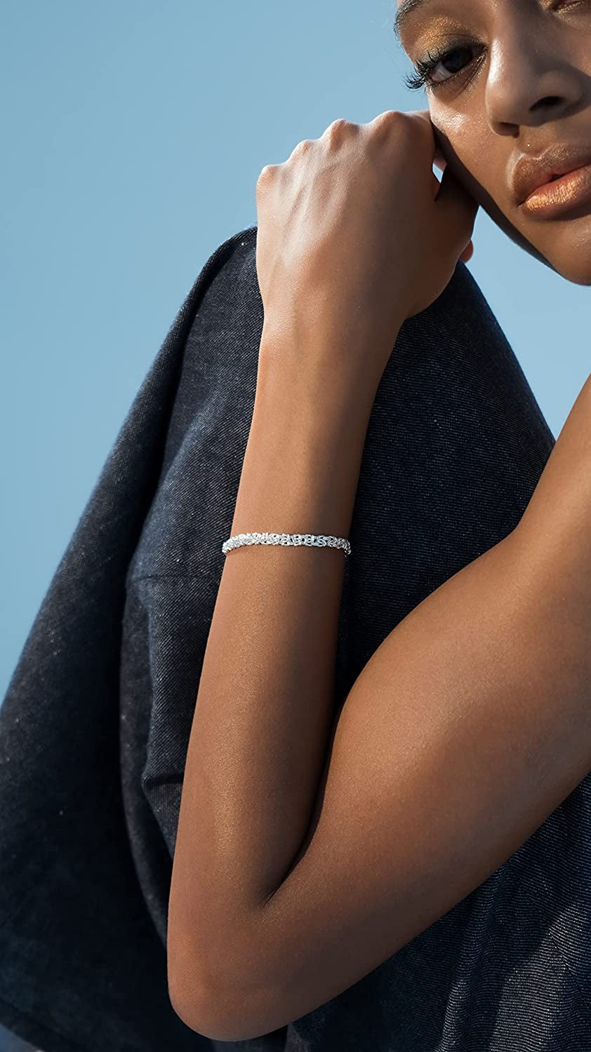 Miabella 925 Sterling Silver Italian 4Mm Flat Byzantine Link Chain Bracelet for Women Teens, 925 Made in Italy Apparel & Accessories > Jewelry > Bracelets Miabella