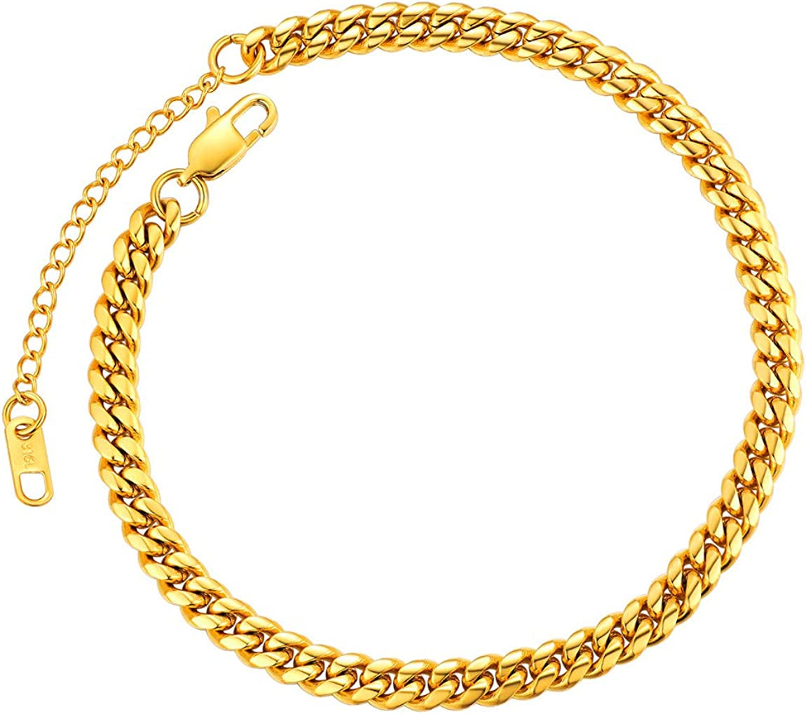 Chainspro Resizable Anklet Chain for Women Men, Figaro/Wheat/Twist Rope/Cuban Foot Bracelet-Strong with Good Clasp-18K Gold Plated(Send Gift Box) Apparel & Accessories > Jewelry > Anklets ChainsPro 01:curb-Gold Plated-6mm