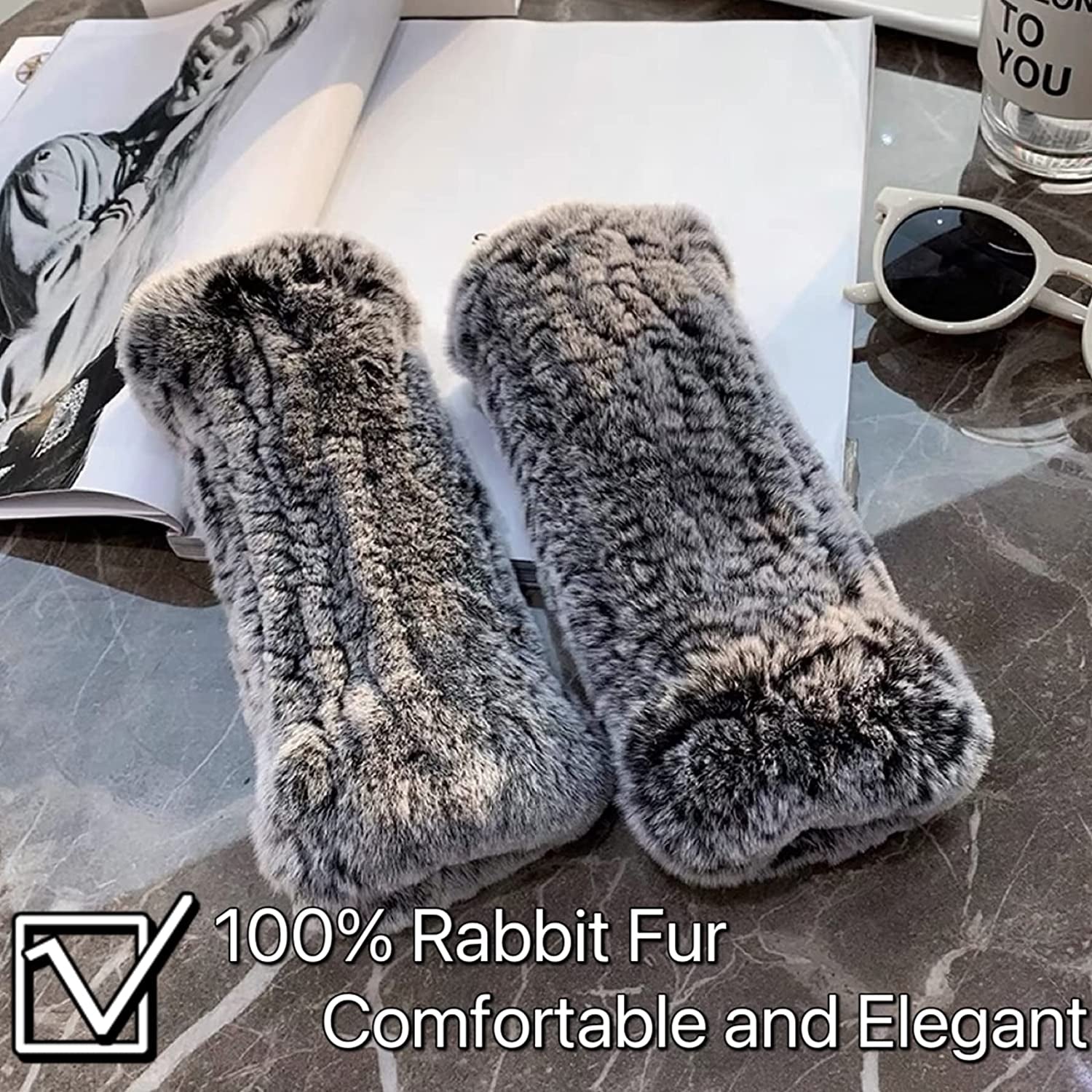 Forssils Real Rabbit Fur Gloves for Women Winter Furry Gloves Mittens Gloves Knitted Fingerless Gloves Apparel & Accessories > Clothing Accessories > Gloves & Mittens Forssils