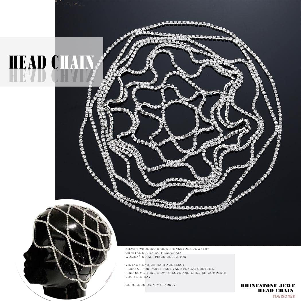Fdesigner Crytsal Head Chain Silver Cap Headpieces Party Rhinestone Flapper Hairpieces Jewelry Gatsby Belly Dance Cleopatra Hair Accessories for Women Apparel & Accessories > Jewelry > Body Jewelry Fdesigner