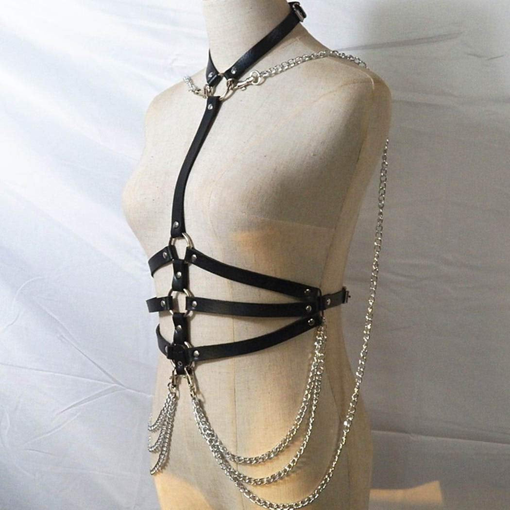 Asooll Punk Leather Body Chains Tassel Black Waist Belt Chain Beach Body Chain Bra Fashion Harness Charm Body Accessories Jewelry for Women and Girls Apparel & Accessories > Jewelry > Body Jewelry Asooll