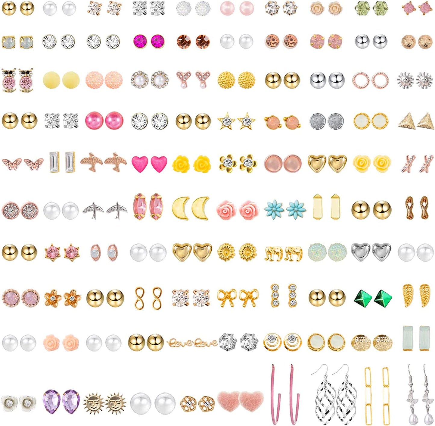 NEWITIN 100 Pairs Colorful Cute Stud Earrings for Girls Hypoallergenic Earrings Stainless Steel Earrings for Women Apparel & Accessories > Jewelry > Earrings NEWITIN Elegant Girl