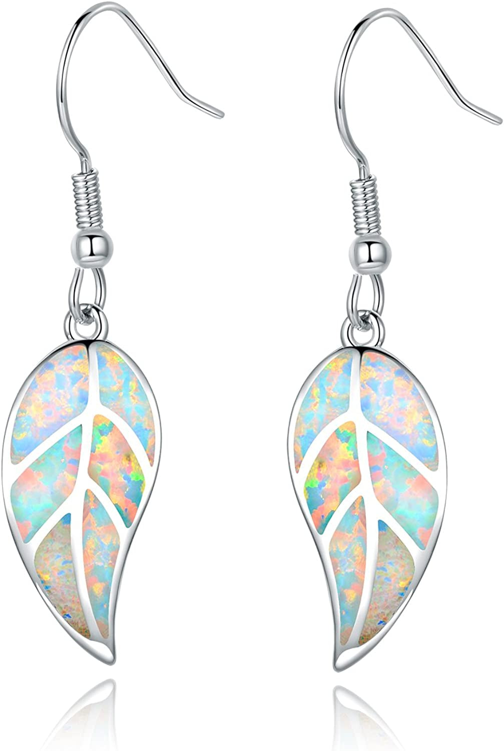 Barzel 18K White Gold/Rose Gold Plated Created White or Green Opal Leaf Drop Dangling Earrings Apparel & Accessories > Jewelry > Earrings Barzel Silver White Opal