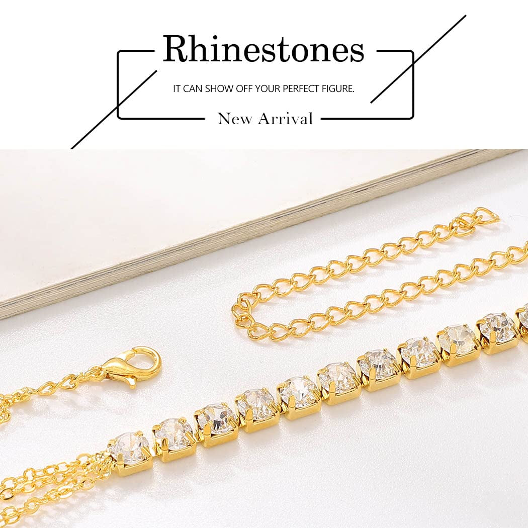 Bodiy Crystal Body Chains Bra Gold Rhinestones Chest Chain Bikini Rave Party Club Body Jewelry Sparkly Accessories for Women and Girls (Gold-3) Apparel & Accessories > Jewelry > Body Jewelry BODIY