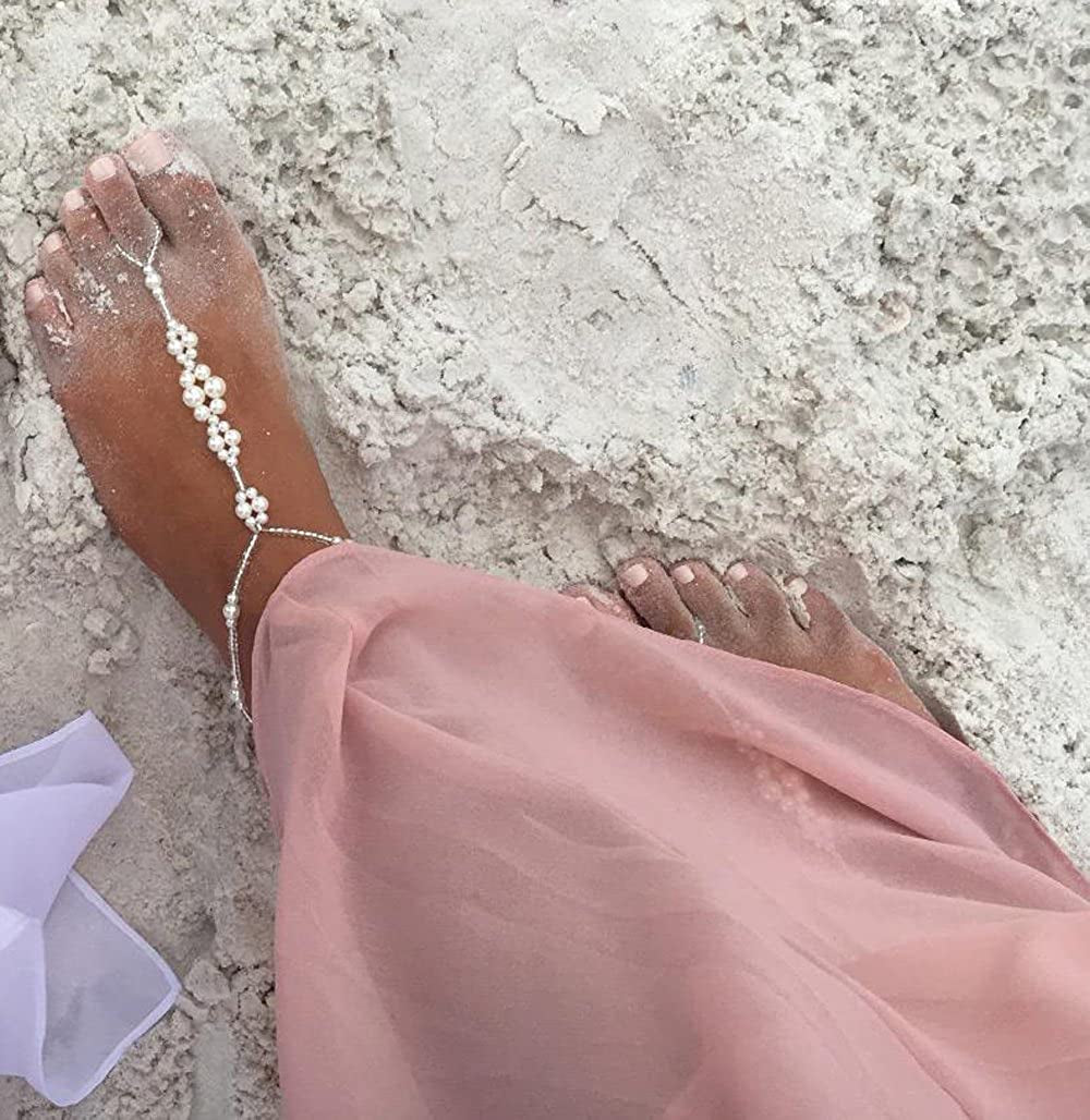 JEWSUN 2 PC Wedding Barefoot Sandals-Bridal Barefoot Sandals-Foot Jewelry-Wedding Sandals-Footless Sandals-Slave Anklet-Wedding Accessories-Beaded Sandles Apparel & Accessories > Jewelry > Anklets JEWSUN