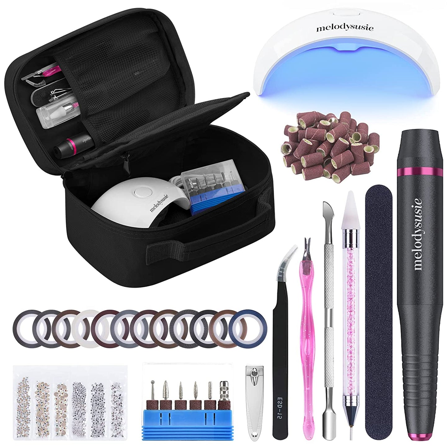 Melodysusie 85 in 1 Acrylic Nail Kit with Storage Bag Pink, Portable Electric Nail Drill, U V LED Nail Lamp, Manicure Tools Set, Compact Gel Nail Starter Kit, Nail Art Supplies DIY at Home Health & Beauty > Personal Care > Cosmetics > Cosmetic Tools > Nail Tools MelodySusie Set 3