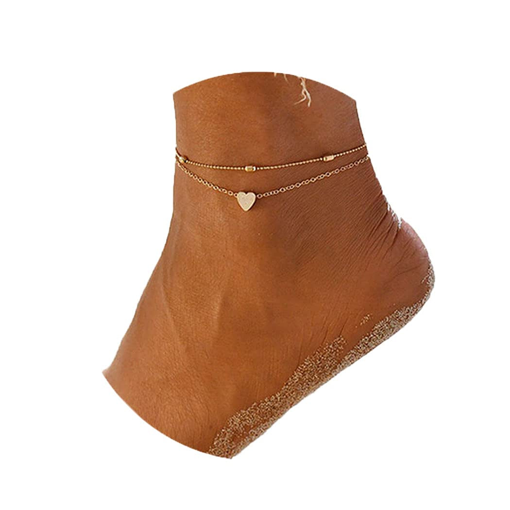 Artmiss Layered Anklets Women Heart Silver Ankle Bracelet Charm Beaded Dainty Foot Jewelry for Women and Teen Girls Summer Barefoot Beach Anklet Apparel & Accessories > Jewelry > Anklets Artmiss Gold