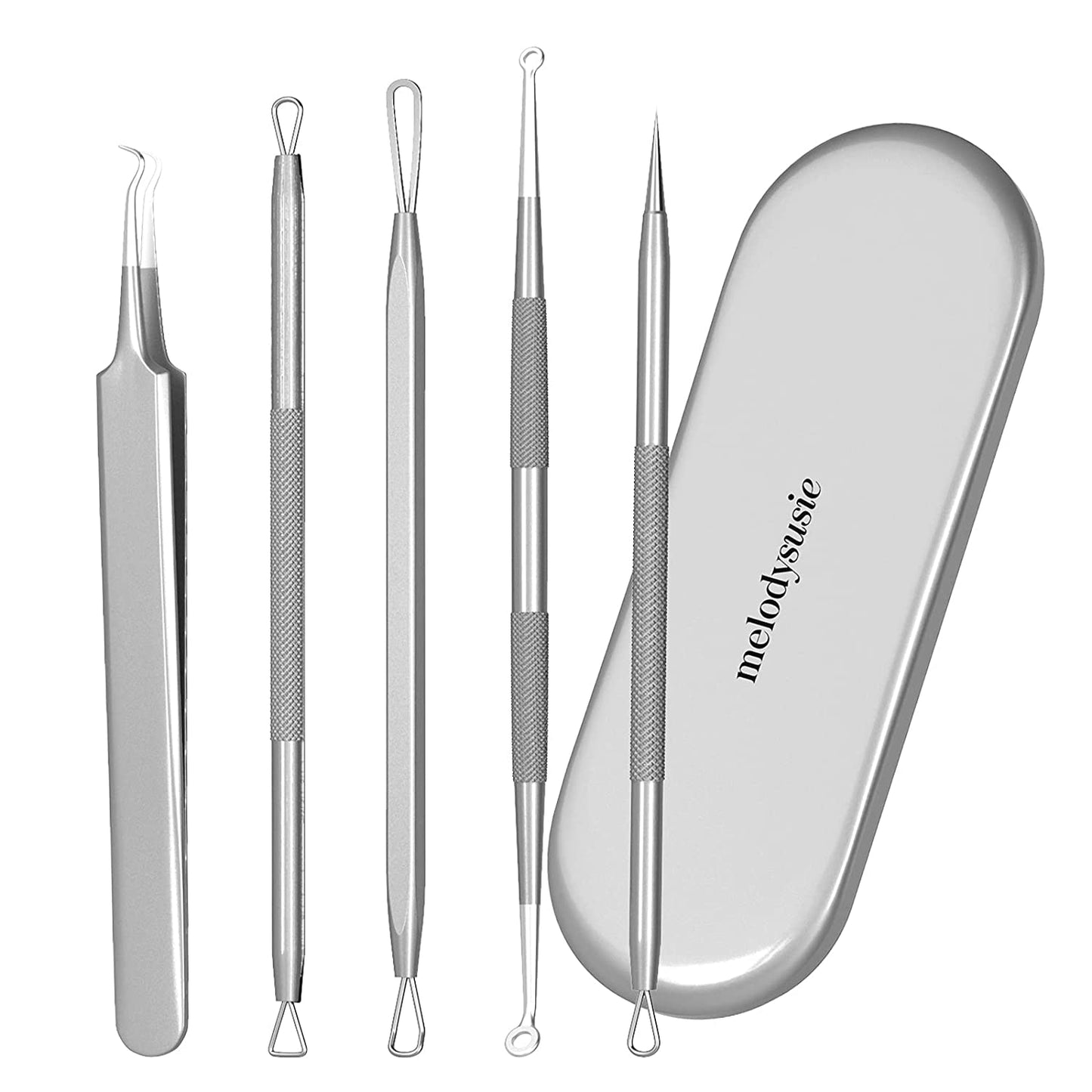 Melodysusie Blackhead Remover Pimple Popper Tool Kit Professional Blackhead Extractor Tool for Nose Face, Stainless Comedone Extractor, Blemish Whitehead Popping Tool with Portable Metal Case Health & Beauty > Personal Care > Cosmetics > Cosmetic Tools > Skin Care Tools MelodySusie Silver