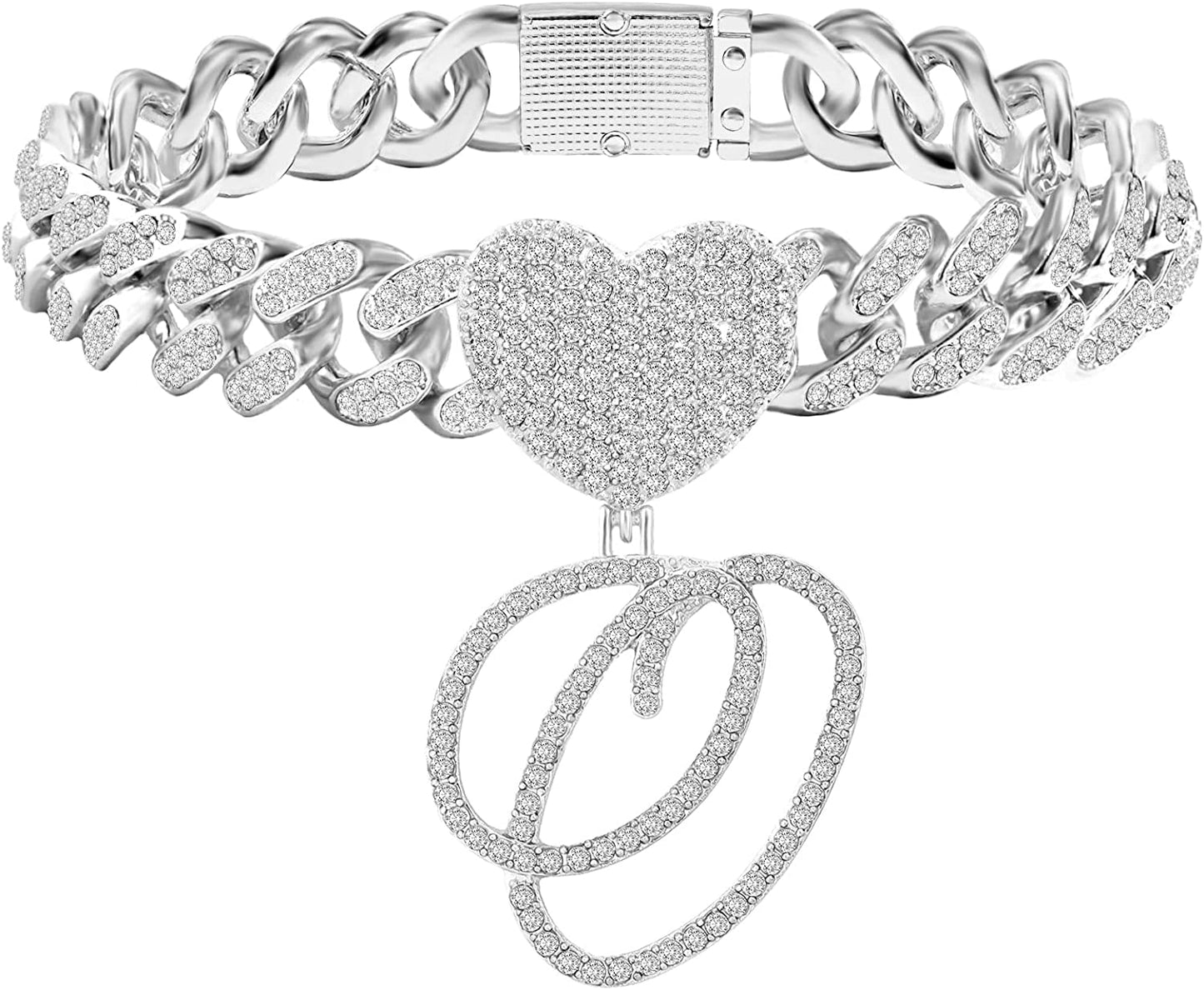 KKJTDS 13Mm Silver Cuban Link Anklets for Women Cursive Pendant Miami Cuban Link Chain Ankle Bracelets for Women Hip Hop Iced Out Letter Chain Anklet Apparel & Accessories > Jewelry > Anklets KKJTDS O