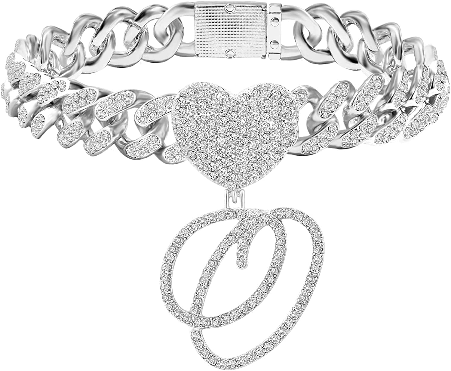 KKJTDS 13Mm Silver Cuban Link Anklets for Women Cursive Pendant Miami Cuban Link Chain Ankle Bracelets for Women Hip Hop Iced Out Letter Chain Anklet Apparel & Accessories > Jewelry > Anklets KKJTDS O