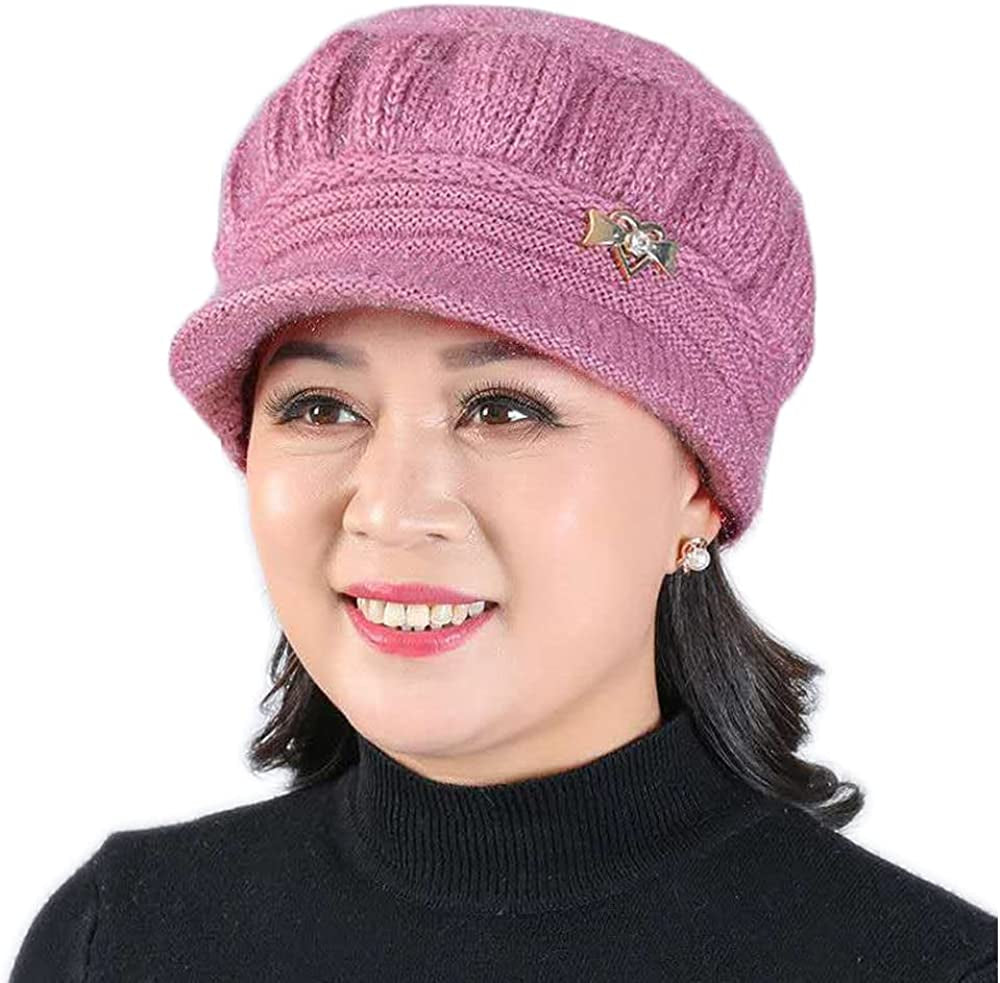 DANMY Women'S Winter Hat, Fleece Lined Womens Beanie Hat, Middle-Aged and Old Warm Earmuff Hat for Women Apparel & Accessories > Clothing Accessories > Hats DANMY Pink One Size