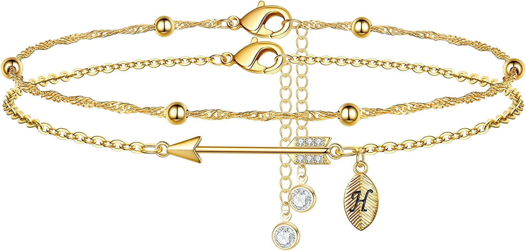 Graduation Gifts for Her 2022 Ankle Bracelets, 14K Gold Plated Inspirational Layering Initial Ankle Bracelets College Graduation Gifts for Her Him Layered Gold Anklets for Women Friendship Gifts Apparel & Accessories > Jewelry > Anklets Yoosteel H