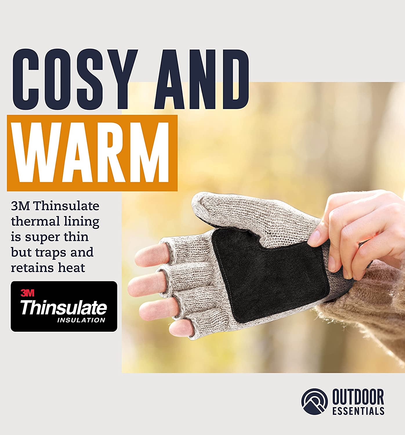Fingerless Winter Gloves Convertible Wool Mittens for Men & Women - Warm Thermal Knit Flip Top Snow Glove for Cold Weather Apparel & Accessories > Clothing Accessories > Gloves & Mittens OutdoorEssentials