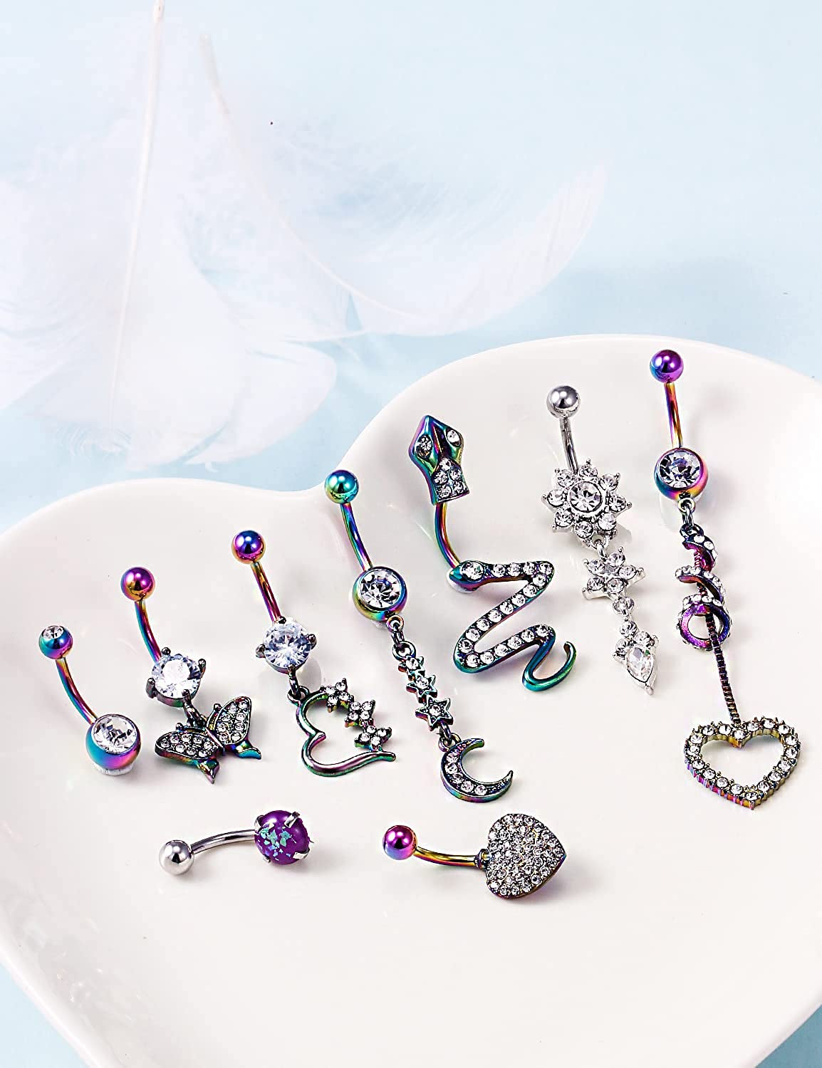 Rksndnn 14G Belly Button Rings Dangle for Women Stainless Steel Belly Rings Belly Piercing Jewelry Snake Reverse Spiral with Clear Cz Navel Rings Belly Button Ring Belly Ring Body Piercing Jewelry Apparel & Accessories > Jewelry > Rings Generic