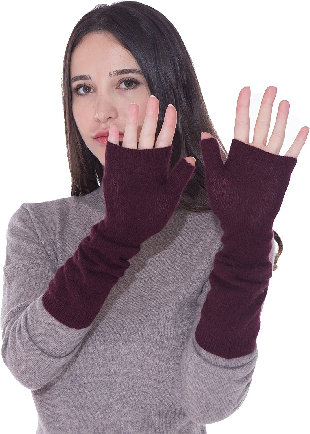 Cashmere 4 U Women'S 100% Cashmere Long Sleeve Fingerless Mitten Gloves Apparel & Accessories > Clothing Accessories > Gloves & Mittens cashmere 4 U Black Cherry