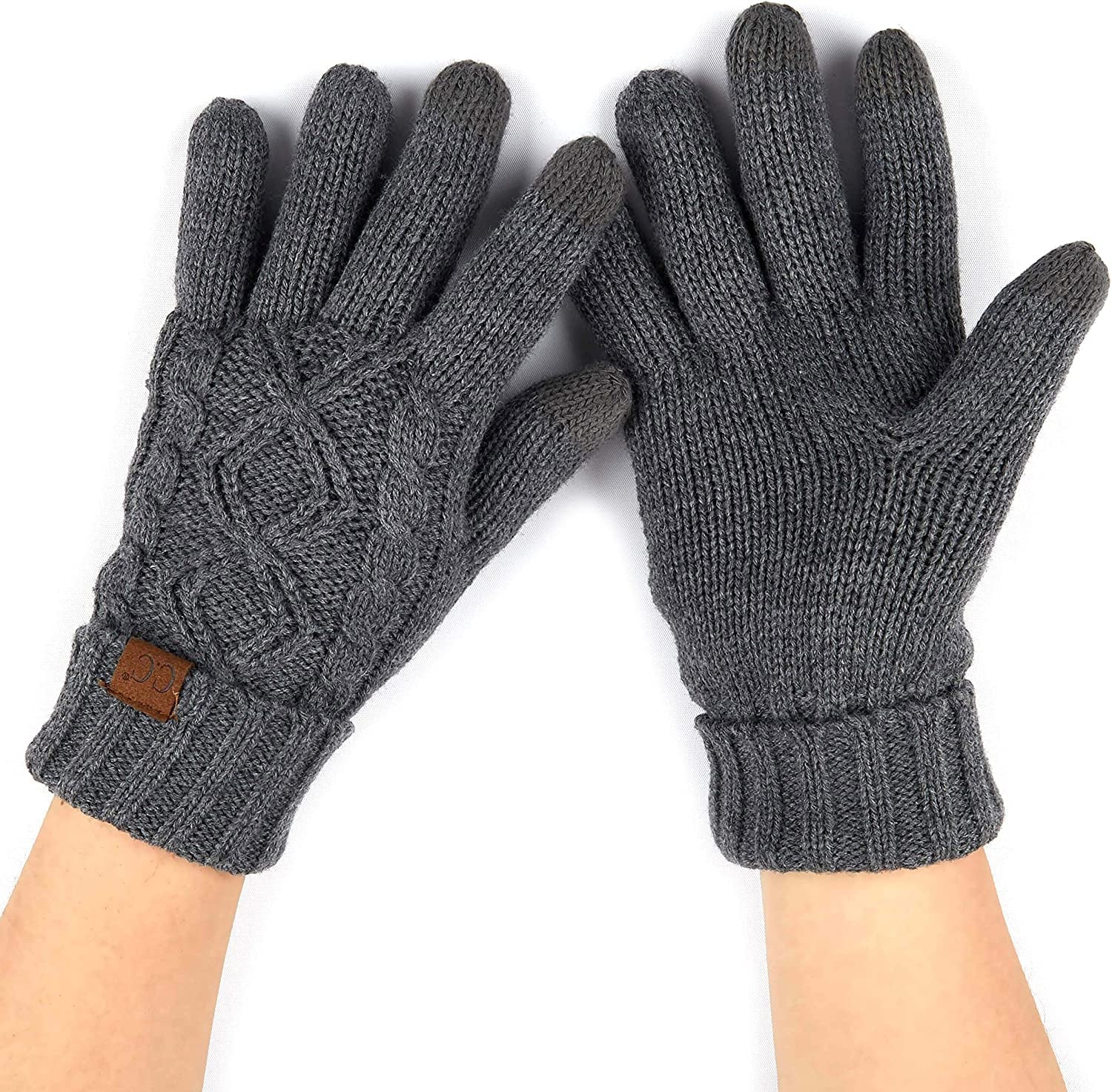 C.C Unisex Knit Thick Warm Soft Stretch Fuzzy Lined Solid Ribbed Glove with Smart Tips (G-25)(G-707) Apparel & Accessories > Clothing Accessories > Gloves & Mittens C.C Cable Knit-dk Mel Grey