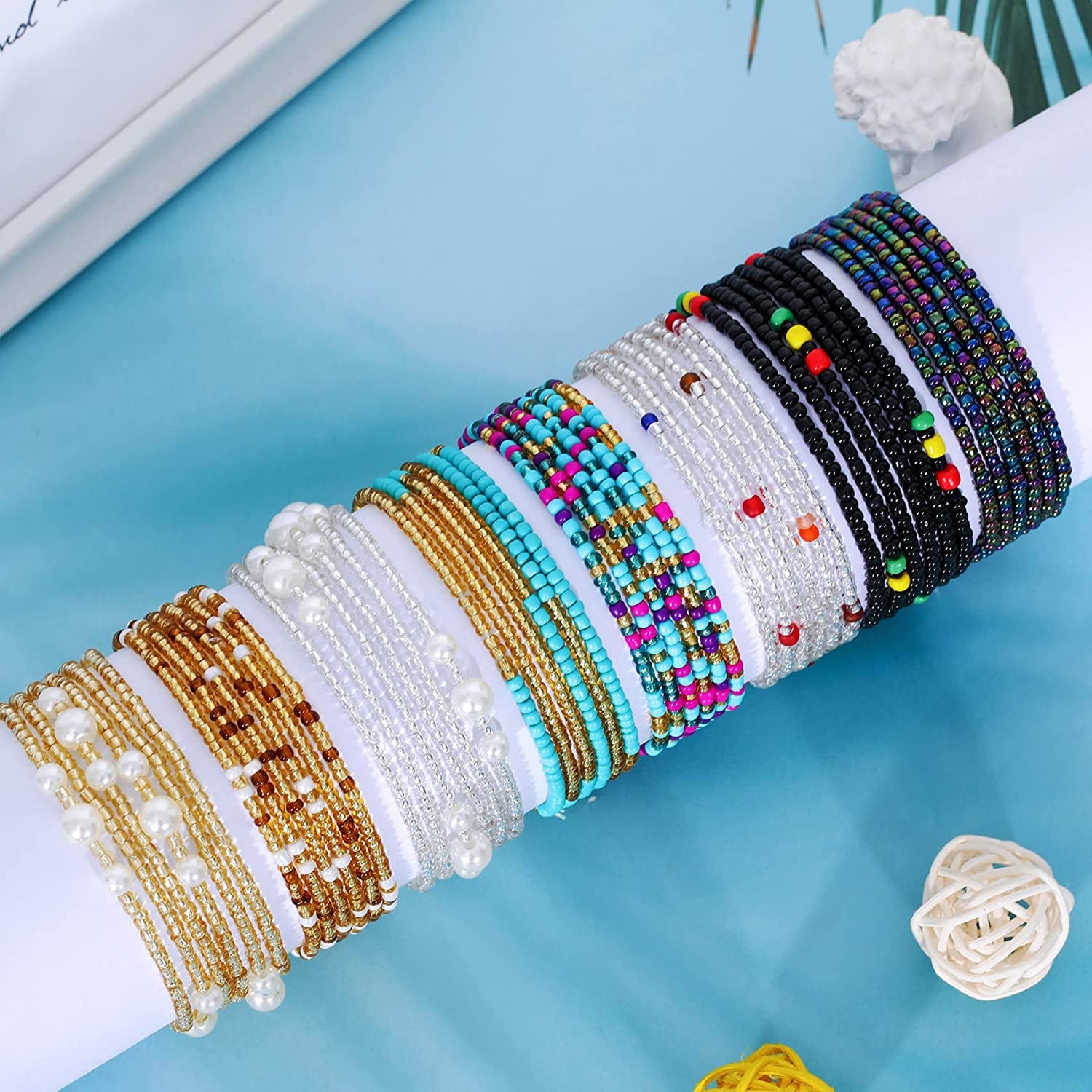 Honsny 23-50Inch Waist Beads for Women, Belly Beads Elastic Chain African Waist Beads plus Size Colorful Summer Beaded Body Chain Waist Jewelry Apparel & Accessories > Jewelry > Body Jewelry Honsny