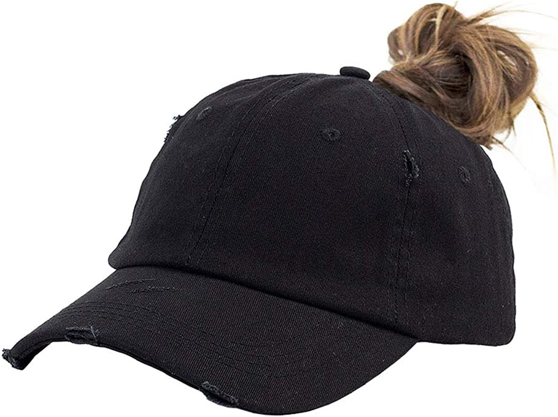 Eohak Ponytail Baseball Hat Distressed Retro Washed Womens Twill Apparel & Accessories > Clothing Accessories > Hats Eohak Black 3