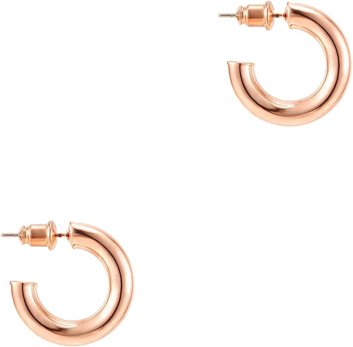 PAVOI 14K Gold Colored Lightweight Chunky Open Hoops | Gold Hoop Earrings for Women Apparel & Accessories > Jewelry > Earrings PAVOI Rose Gold Gold Plated 20 MM