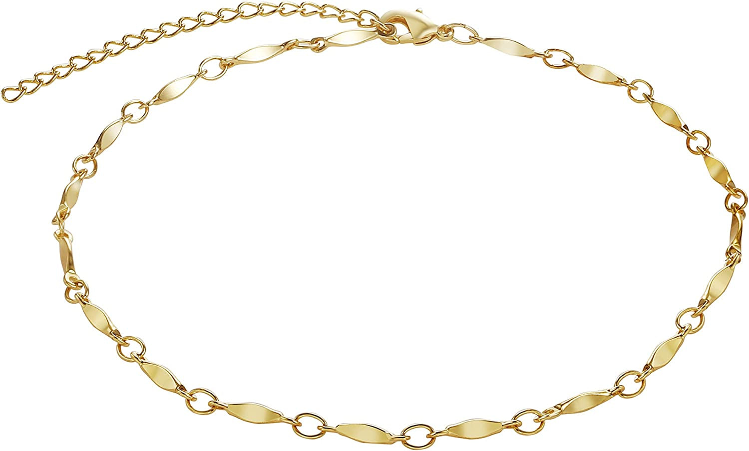 Kyerlyn Dainty Simple Chain Anklet for Women 18K Gold/Silver Plated Summer Beach Beaded Evil Eye Moon Figaro Butterfly Satellite Cuban Pearl Flat Marina Anklet Gift Apparel & Accessories > Jewelry > Anklets Kyerlyn Bar Chain-Gold