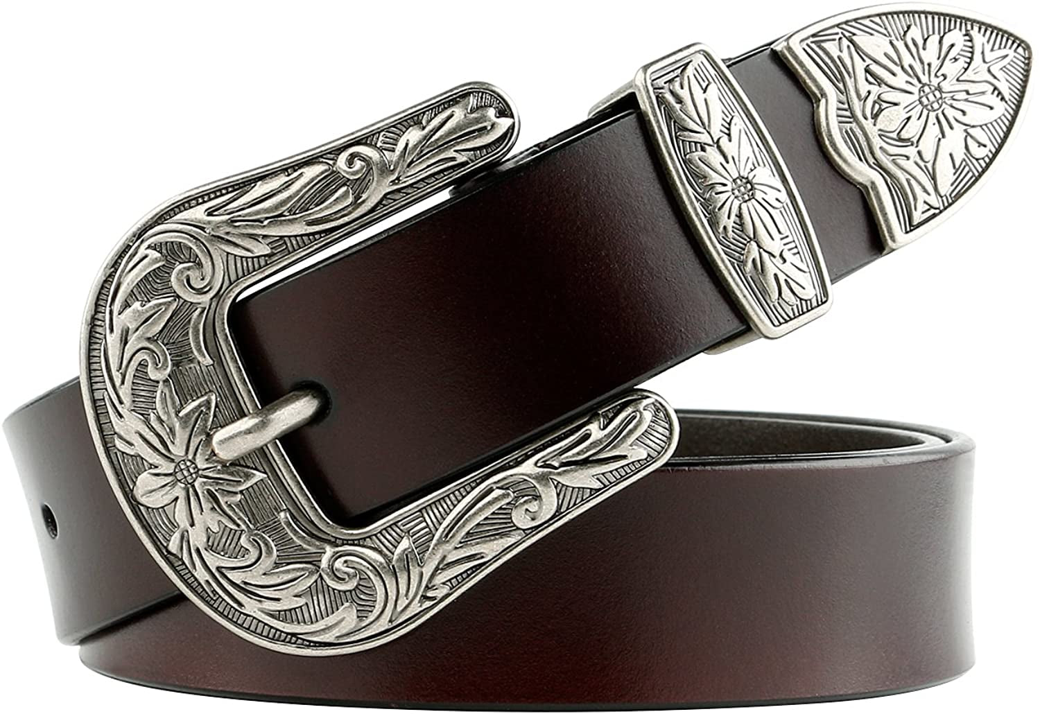 Women Leather Belts Ladies Vintage Western Design Black Waist Belt for Pants Jeans Dresses Apparel & Accessories > Clothing Accessories > Belts KYLIE MAX F-coffee Suit Waist Size 28"-37"