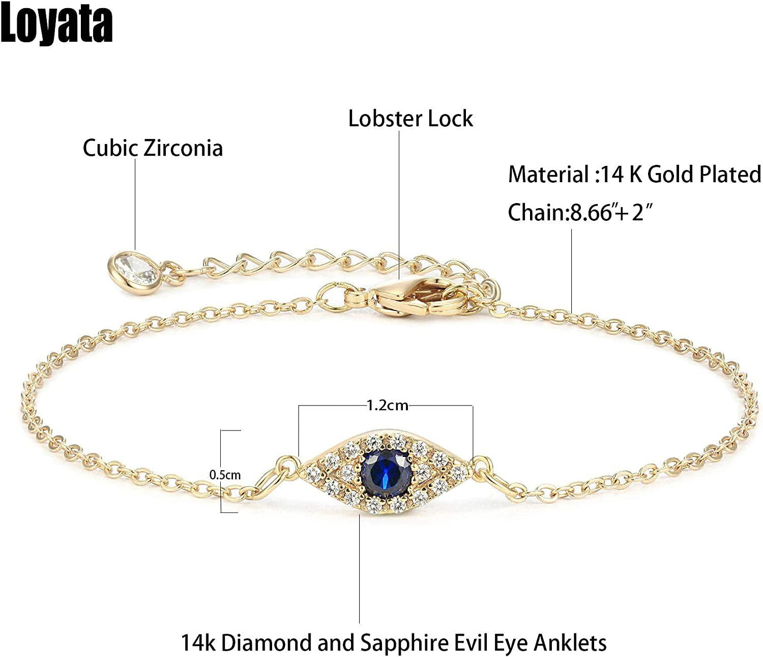 LOYATA Dainty Ankle Bracelet,14K Gold Plated Tiny Bead Anklet Dainty White Cubic Zirconia Cross Tassel Foot Chain Cute Lucky Moon Evil Eye Foot Jewelry Boho Anklets for Women Apparel & Accessories > Jewelry > Anklets LOYATA