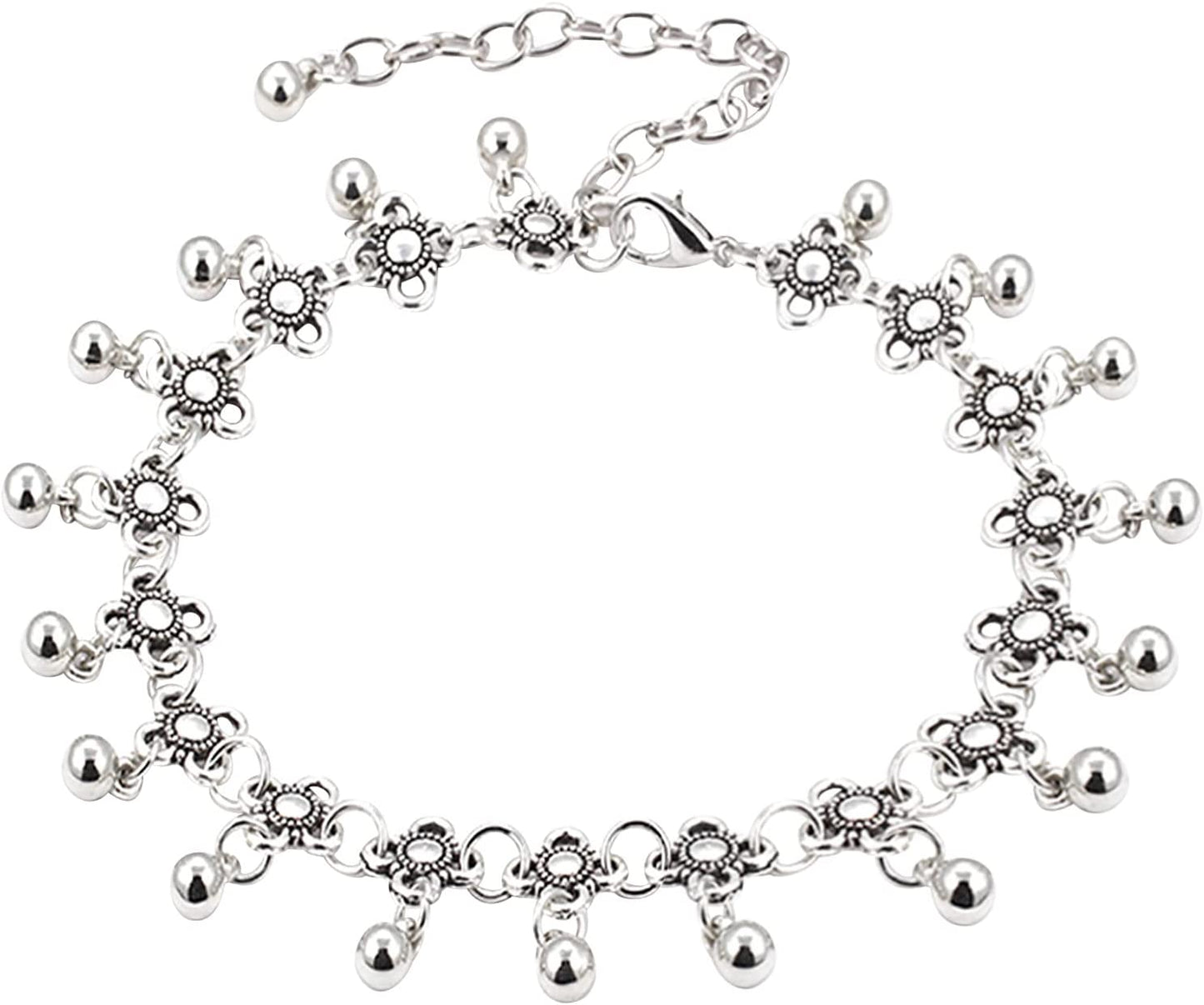 Beach Bells Ankle Bracelets for Women Girls Style Chain Beach Anklet Bracelet Jewelry Anklet Adjustable Size Wave Bracelet Smart Bracelet (Silver, One Size) Apparel & Accessories > Jewelry > Anklets Generic