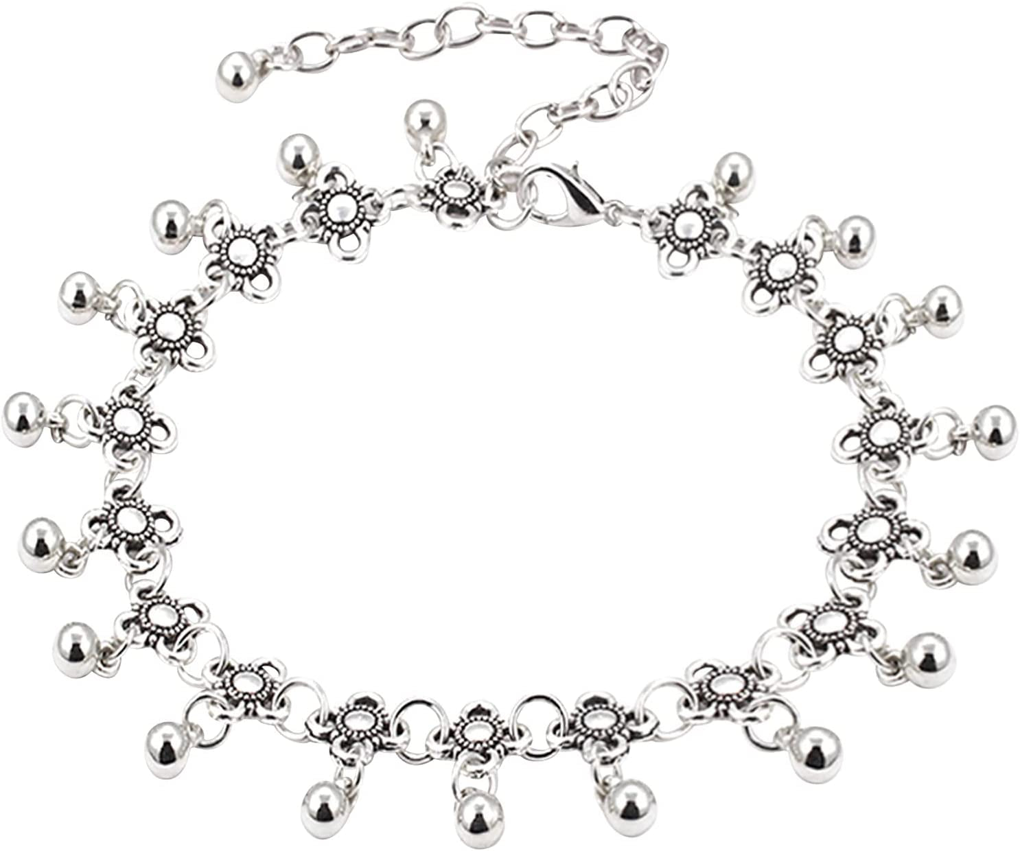 Beach Bells Ankle Bracelets for Women Girls Style Chain Beach Anklet Bracelet Jewelry Anklet Adjustable Size Wave Bracelet Smart Bracelet (Silver, One Size) Apparel & Accessories > Jewelry > Anklets Generic