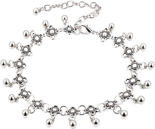 Beach Bells Ankle Bracelets for Women Girls Style Chain Beach Anklet Bracelet Jewelry Anklet Adjustable Size Wave Bracelet Smart Bracelet (Silver, One Size) Apparel & Accessories > Jewelry > Anklets Generic