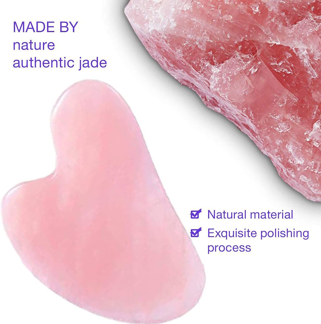 Guasha Facial Tools for Women, Natural Jade Stone Guasha Scraping Massage Tool with Smooth Edge for Physical Therapy and SPA Acupuncture Therapy Used for Face, Eyes, Neck and Body (Pink) Health & Beauty > Personal Care > Cosmetics > Cosmetic Tools > Skin Care Tools Biyanuo