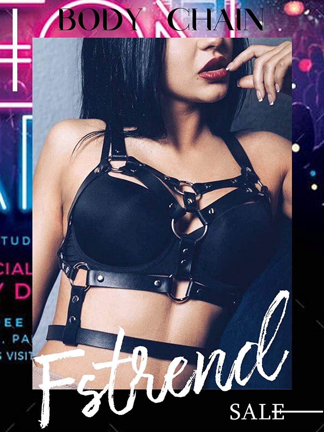 Fstrend Punk Leather Chest Body Chain Black Sexy Harness Waist Chains Nightclub Party Prom Rave Belt Belly Bra Jewelry Accessories for Women Apparel & Accessories > Jewelry > Body Jewelry Fstrend