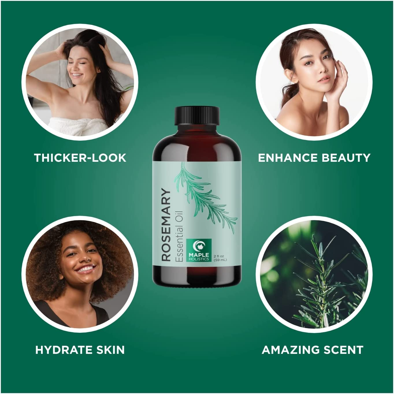Pure Rosemary Oil for Hair Care - Volumizing Aromatherapy Rosemary Essential Oil for Diffuser plus Hair Skin and Nail Care - Nourishing Rosemary Hair Oil for Enhanced Shine and Dry Scalp Care 2Oz Health & Beauty > Personal Care > Hair Care Maple Holistics