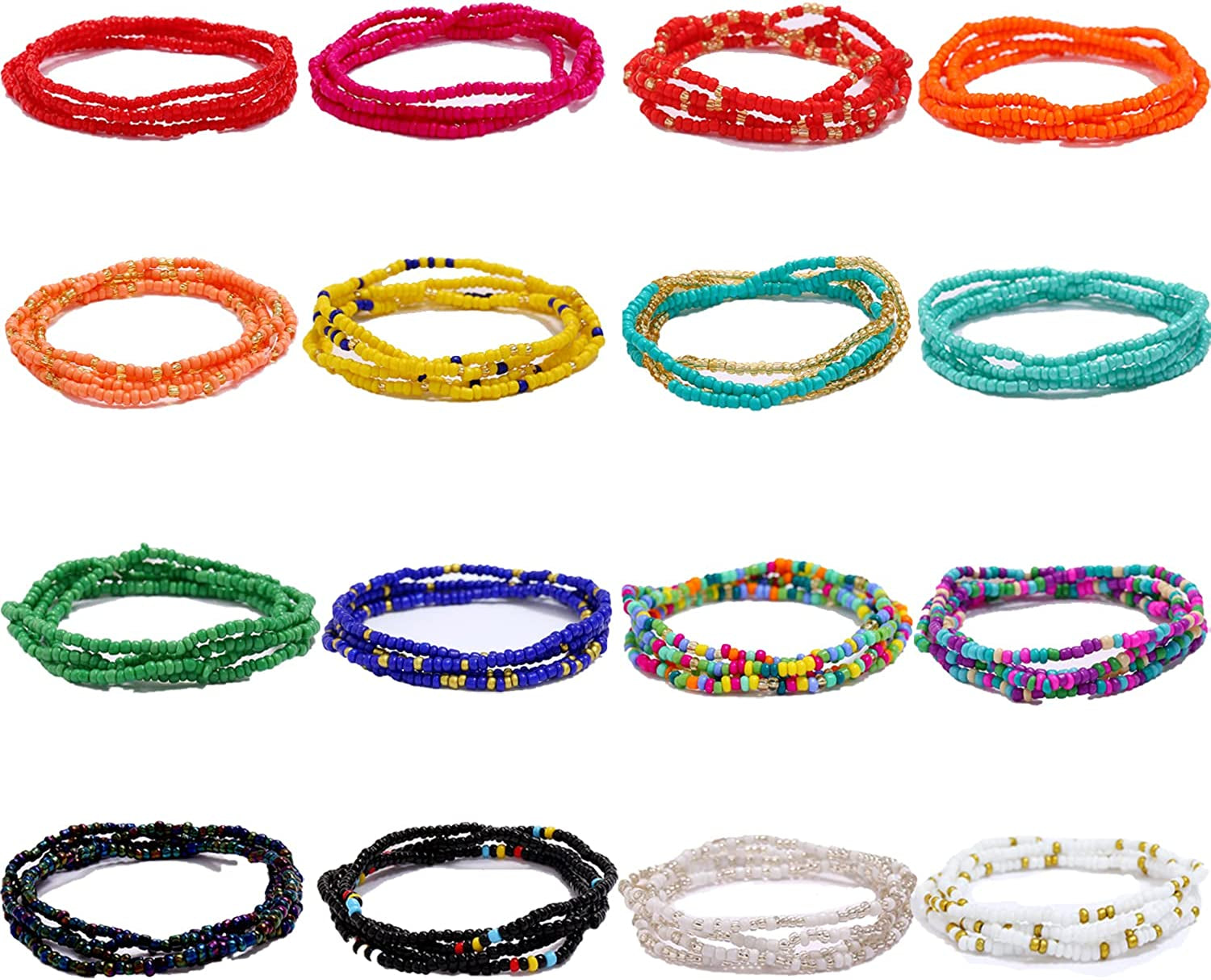 Palotay 16PCS Waist Beads for Women African Waist Beads Chain Colorful Belly Beads Body Chain for the Waist Elastic Stomach Beads Summer Beach Bikini Jewelry Waist Beads Set Apparel & Accessories > Jewelry > Body Jewelry Palotay 16pcs