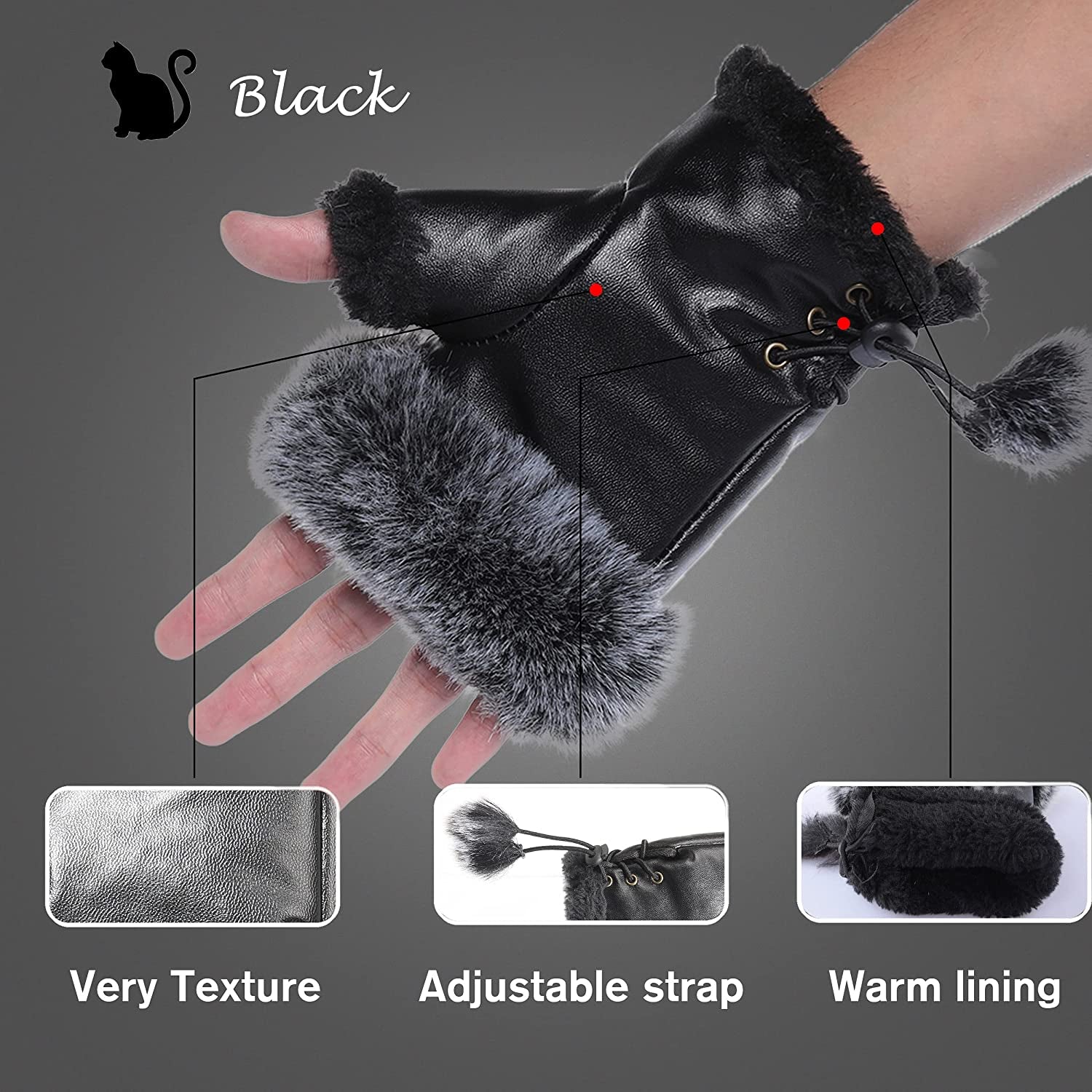 Winter Fingerless Gloves Cute Typing Gloves Fuzzy Furry Leather Mittens Faux Fur Lined Gloves Warm Hands Warmer Gloves Women Apparel & Accessories > Clothing Accessories > Gloves & Mittens Fur Story