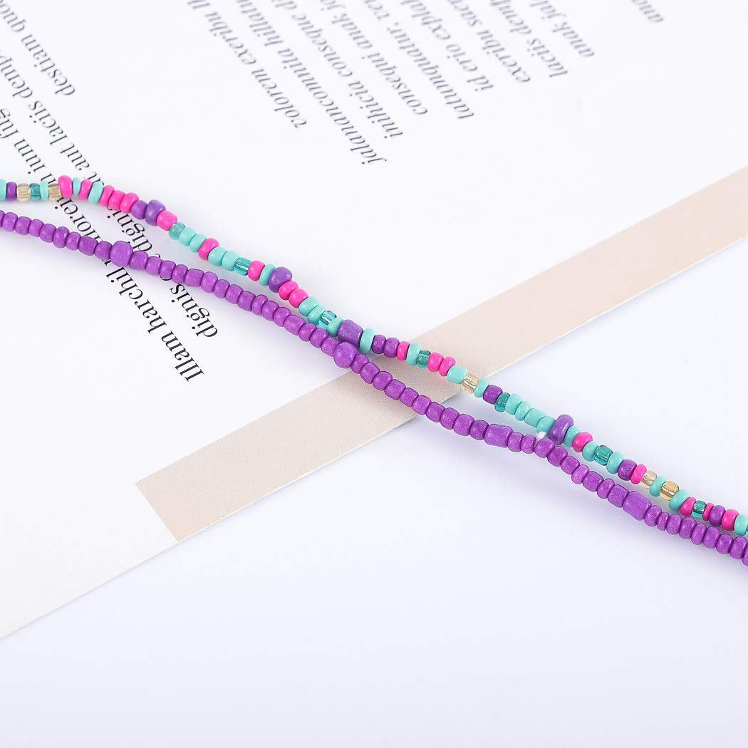 Bomine Boho Waist Chain Body Bead Belly Chains African Body Jewelry Bikini Chains Colorful for Women and Girls (Colorful-Purple) Apparel & Accessories > Jewelry > Body Jewelry Bomine