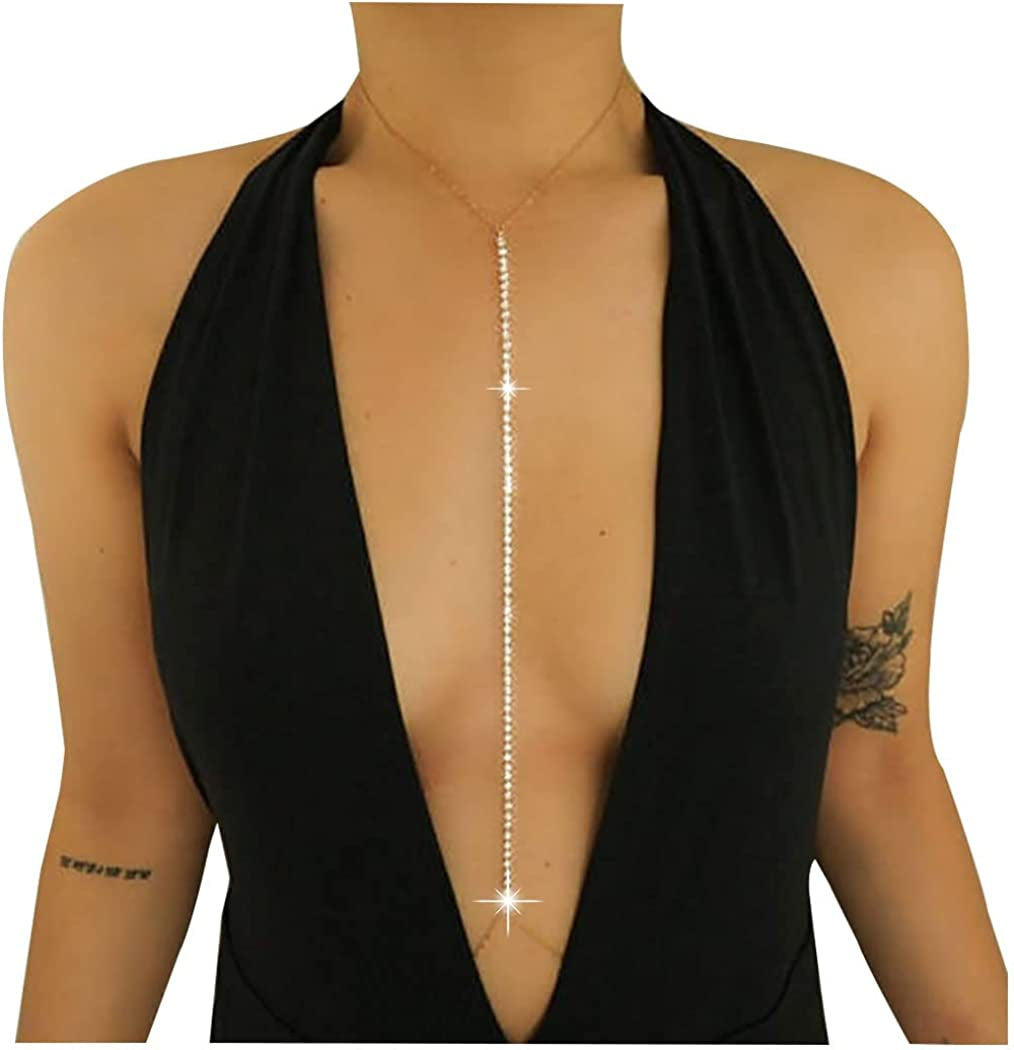 Bomine Rhinestone Body Chain Bra Crystal Bikini Body Jewelry Necklace Bikini Sexy Chains for Women and Girls (Gold) Apparel & Accessories > Jewelry > Body Jewelry Bomine