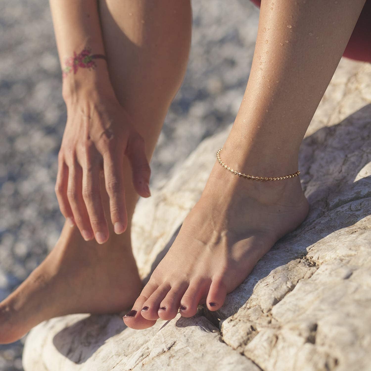 VACRONA Gold Anklets for Women 14K Gold Plated Boho Beach Beaded Chain Anklet Dainty Turquoises Evil Eye Ankle Bracelet Adjustable Chain Anklet Foot Jewelry Apparel & Accessories > Jewelry > Anklets VACRONA