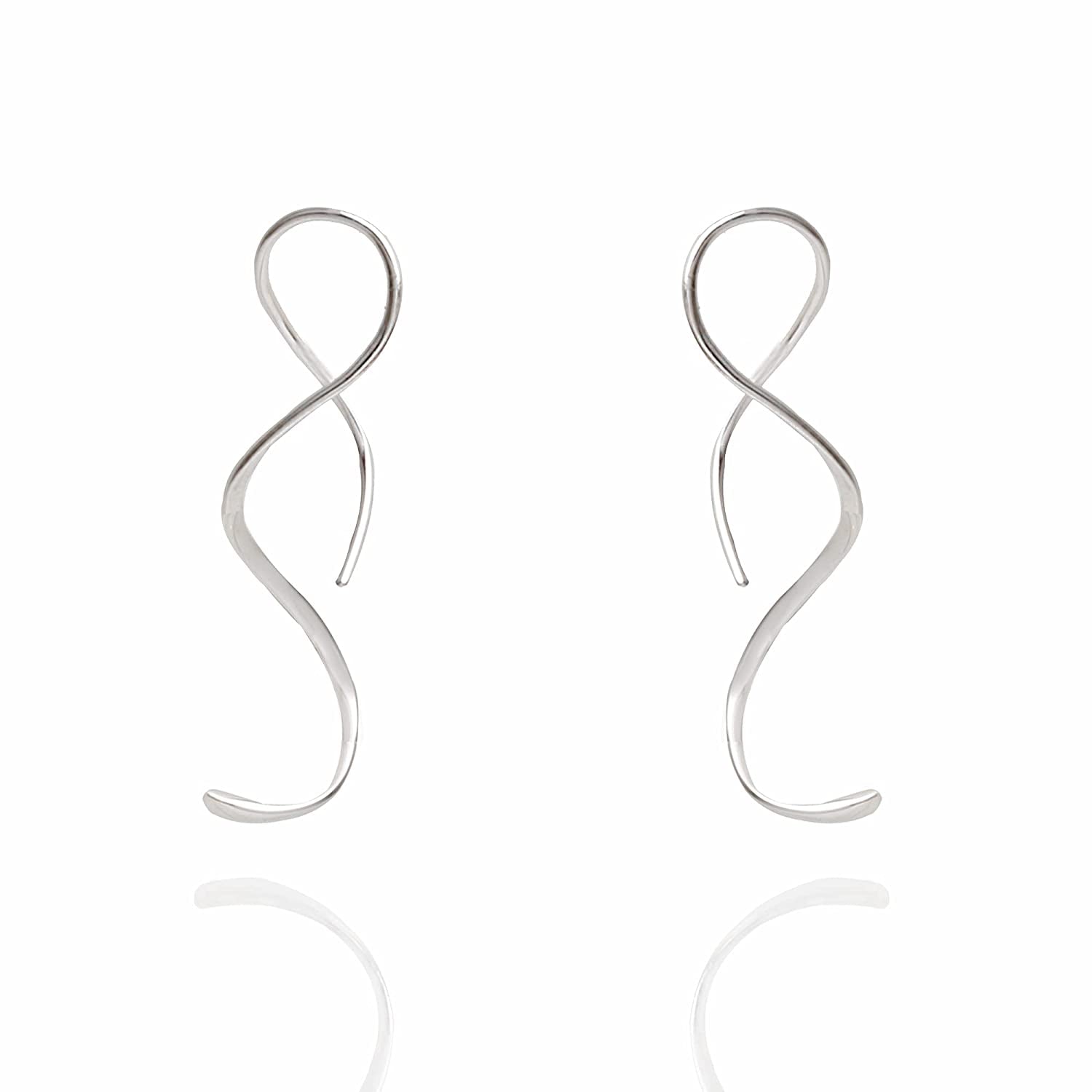 Spiral Threader Earrings 925 Sterling Silver Handmade Twisted Curved Pull through Earrings Apparel & Accessories > Jewelry > Earrings Kakikaki