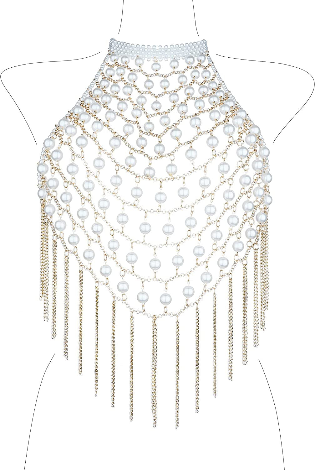 LORYP Pearl Body Chain Necklace for Women - Adjustable Size Pearl Shoulder Chains Fashion Colorfast Pearl Body Chain Jewelry Apparel & Accessories > Jewelry > Body Jewelry LORYP Pearl White-G