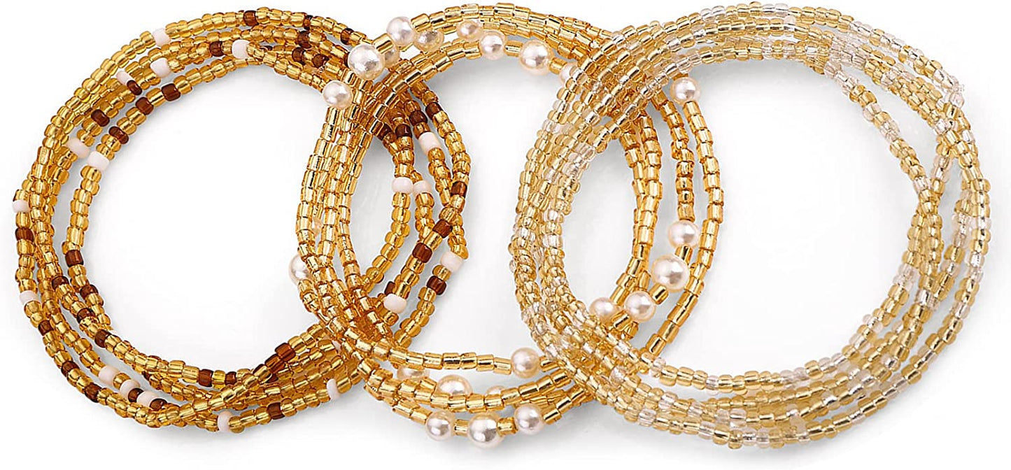 Waist Beads for Women Belly Beads Elastic Chain African Waist Chains Set for Women Body Jewelry Bikini Jewelry Chains Apparel & Accessories > Jewelry > Body Jewelry Yolev Gold-3pcs