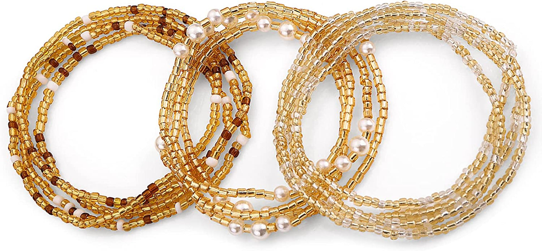 Waist Beads for Women Belly Beads Elastic Chain African Waist Chains Set for Women Body Jewelry Bikini Jewelry Chains Apparel & Accessories > Jewelry > Body Jewelry Yolev Gold-3pcs