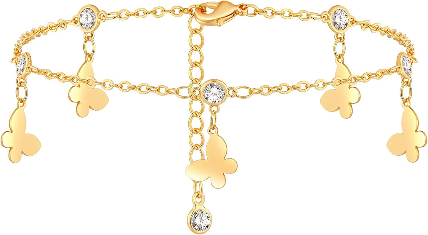 Dremmy Studios Simple Gold Chain Anklet,14K Gold/Silver Plated Dainty Summer Beach Anklets for Women Apparel & Accessories > Jewelry > Anklets DREMMY STUDIOS Butterfly Tassel