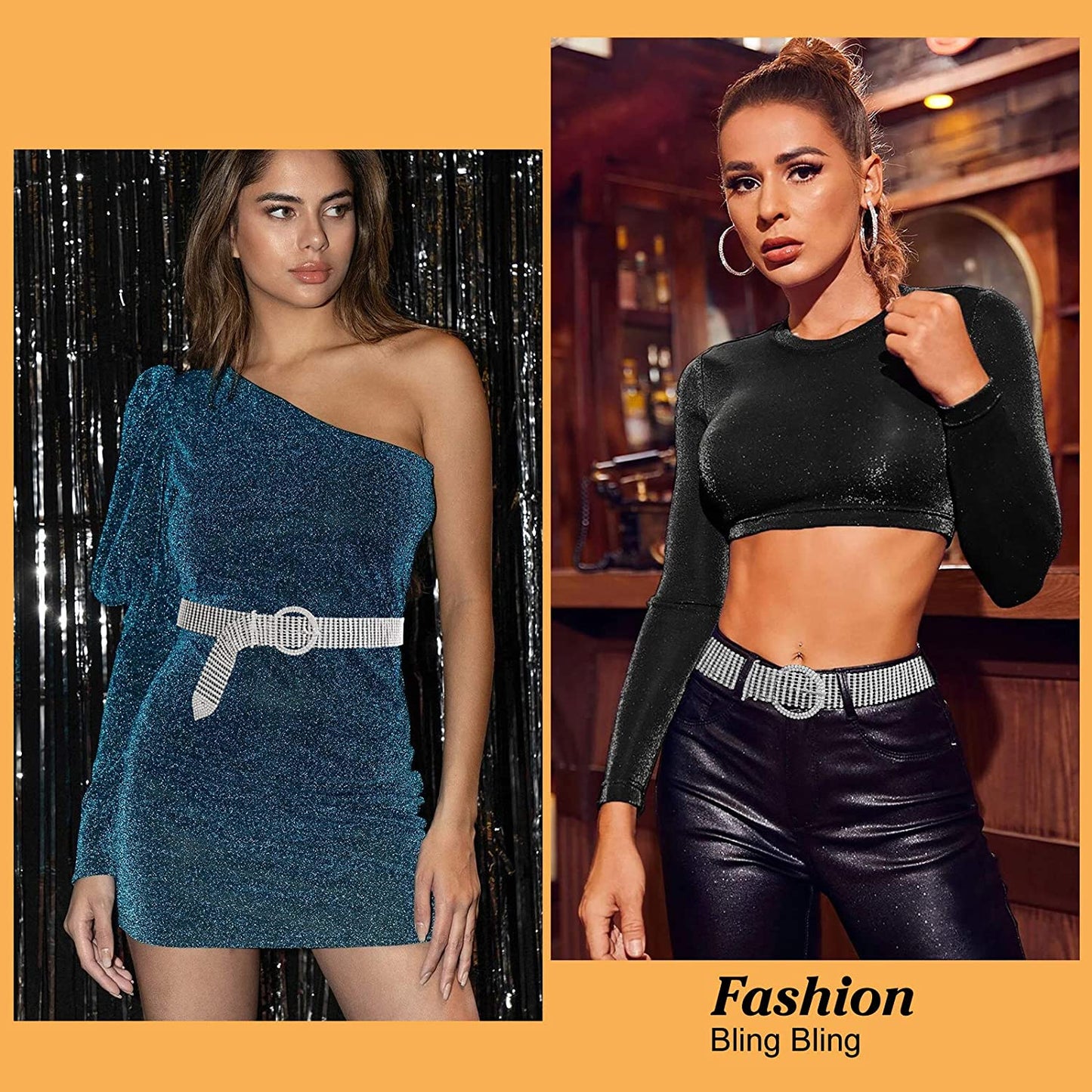 Women Rhinestone Belt Shiny Diamond Crystal Ladies Waist Belt for Jeans Dresses Silver Gold by WHIPPY Apparel & Accessories > Clothing Accessories > Belts WHIPPY