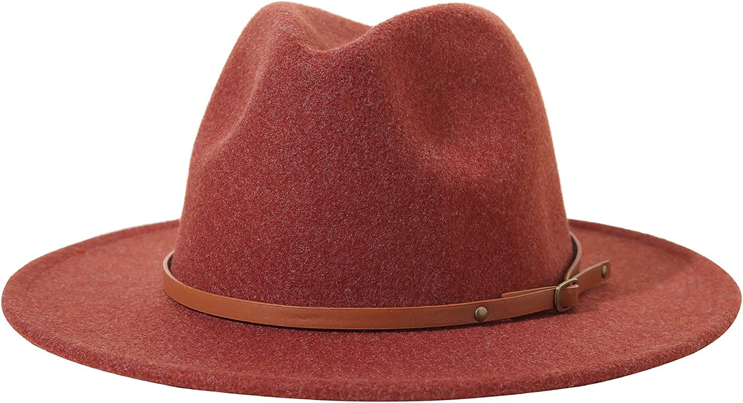 Lanzom Women Lady Felt Fedora Hat Wide Brim Wool Panama Hats with Band Apparel & Accessories > Clothing Accessories > Hats Lanzom E-caramel
