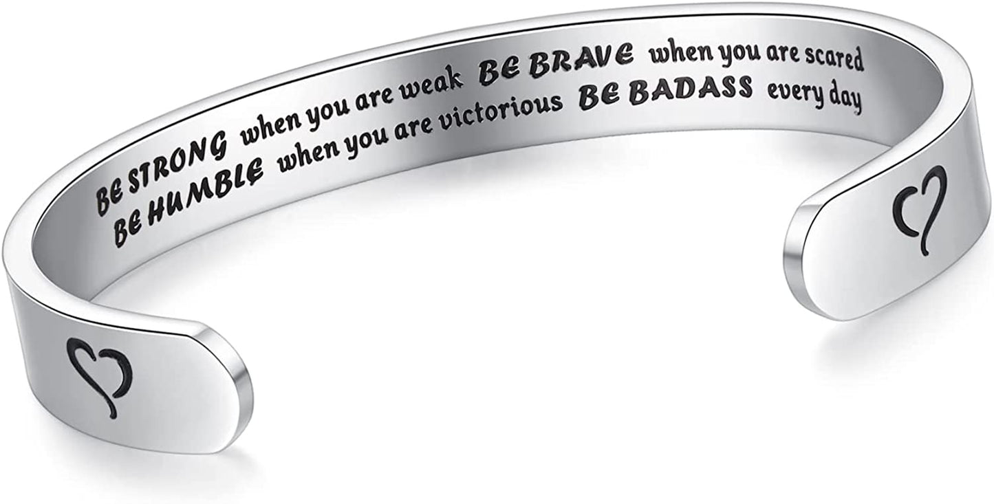 Aryahozel Motivational Cuff Bracelet for Women Girls, Personalized Jewelry Gifts for Her Daughter Mom Sister Niece Best Friends, Engraved Different Sayings Apparel & Accessories > Jewelry > Bracelets AryaHozel Girl/Women gifts-Be strong when you are weak…