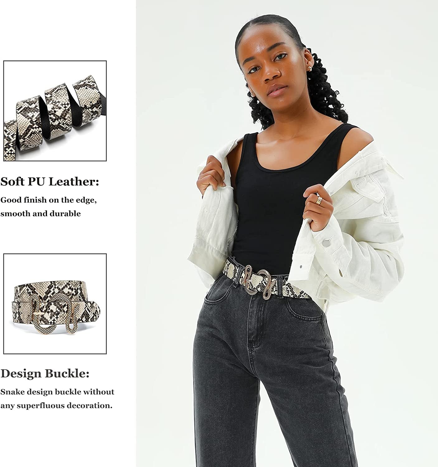 MORELESS Designer Belts for Jeans Women Leather Belt with Snake Buckle Apparel & Accessories > Clothing Accessories > Belts MORELESS