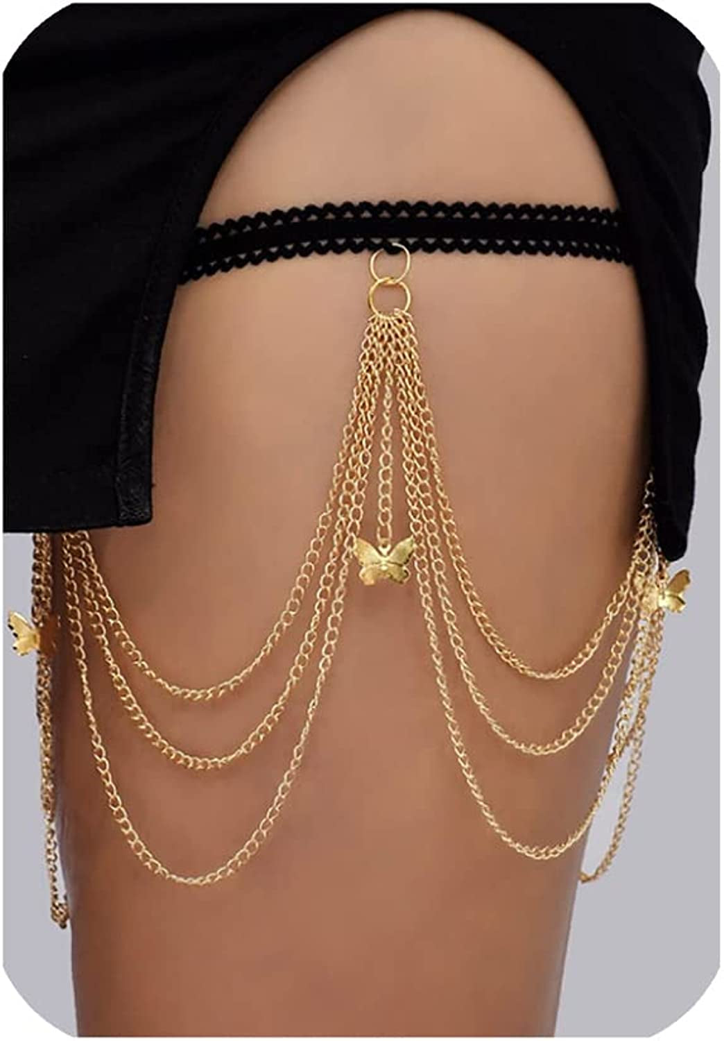 Snake Leg Chain for Women Thigh Chain for Girls Gold Snake Pendant Boho Body Chain for Beach Summer Holiday Apparel & Accessories > Jewelry > Body Jewelry HUASAI Gold Butterfly Chain Tassel