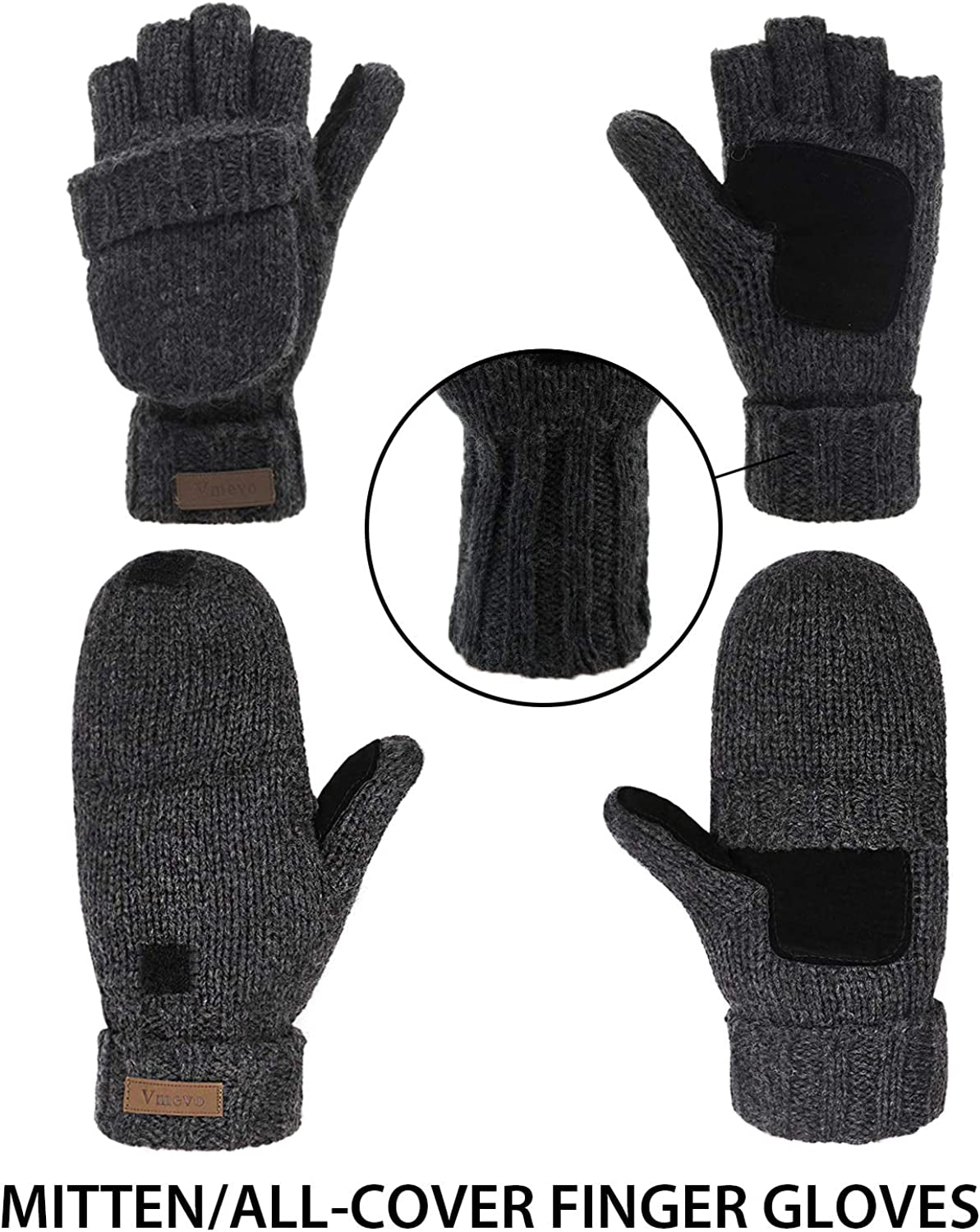 Winter Knitted Convertible Fingerless Gloves Wool Mittens Warm Mitten Glove for Women and Men Apparel & Accessories > Clothing Accessories > Gloves & Mittens ViGrace